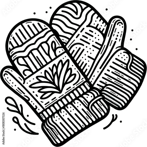 Winter Mittens: Intricate illustration of cozy mittens. These warm accessories evoke a feeling of winter and cold weather, perfect for staying warm during the chilly season.