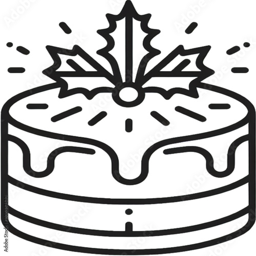 Festive Cake Delights: A delightful illustration of a holiday cake, adorned with seasonal holly and radiant embellishments, a treat for celebration.