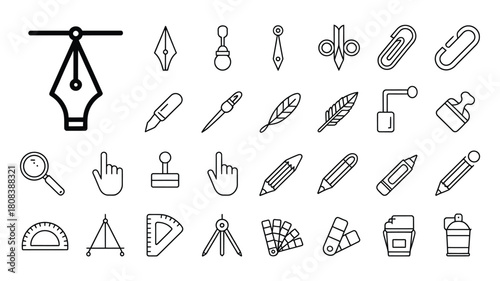 A collection of graphic design and art tools are displayed in a grid.