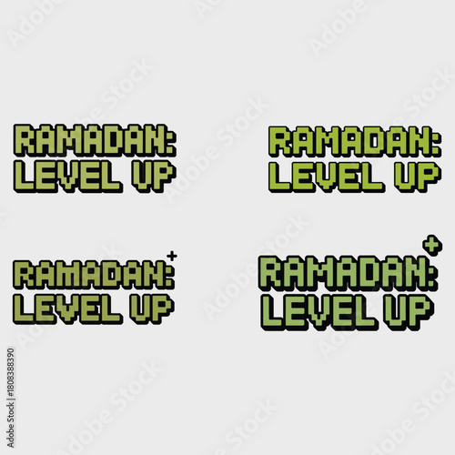 Ramadan Level Up Pixel Art Text Graphics Set Keywords: Ramadan, level up, pixel art, text