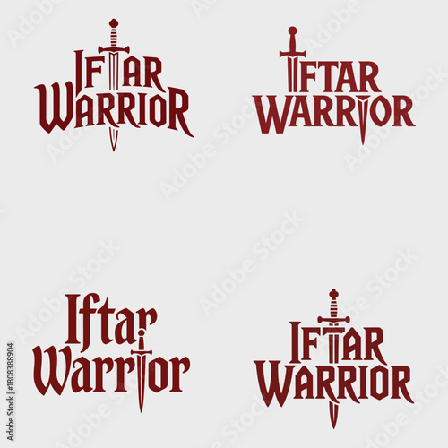 Four variations of Iftar warrior sword text logos Keywords: iftar warrior, iftar, warrior, sword