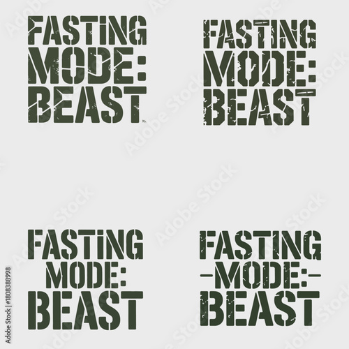 Four variations of fasting mode beast stencil text logos Keywords: fasting mode beast, fasting