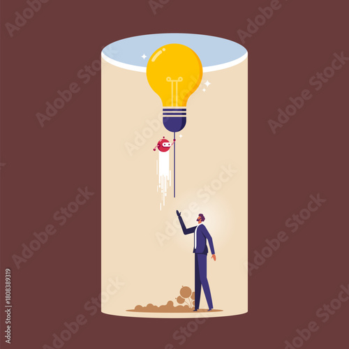 Concept of overcoming barriers, goal or target, artificial intelligence support and help overcome limits, challenge ideas and abilities, break the boundaries to freedom, smart robot flying with lightb