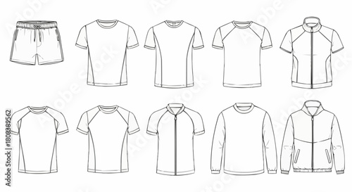 Collection of Athletic Apparel and Sportswear Fashion Flat Sketches.