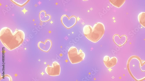 輝くハートがたくさん浮かぶ、ファンシーでメルヘンチックなかわいい背景/ゆめかわカラー