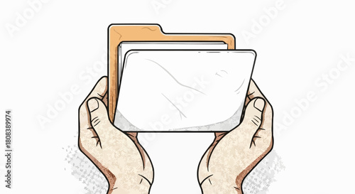 Hands Holding File Folder with Documents and Papers.