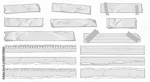 Collection of torn and crumpled adhesive tape strips.