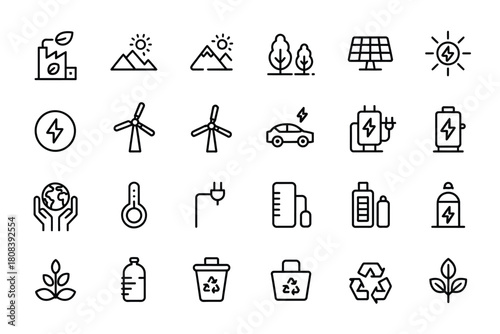 A collection of clean energy and environmental icons are displayed in a grid.
