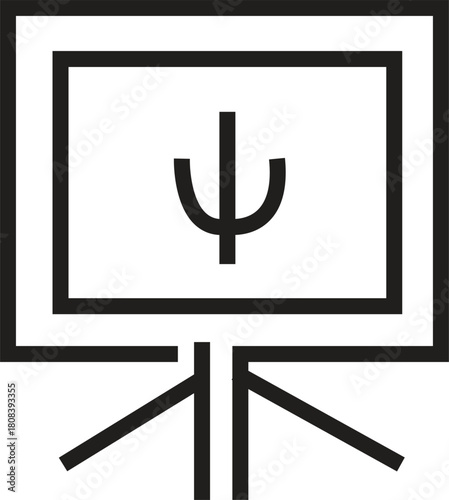 Minimalist Line Art Icon of an Easel Displaying the Greek Letter Psi Symbol for Psychology and Mental Health