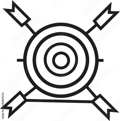 Minimalist Geometric Bullseye Target with Crossed Arrows Vector Line Art Icon of Achievement or Goal