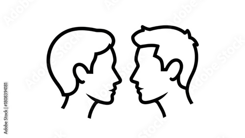 Two male profiles facing each other, a simple line art icon