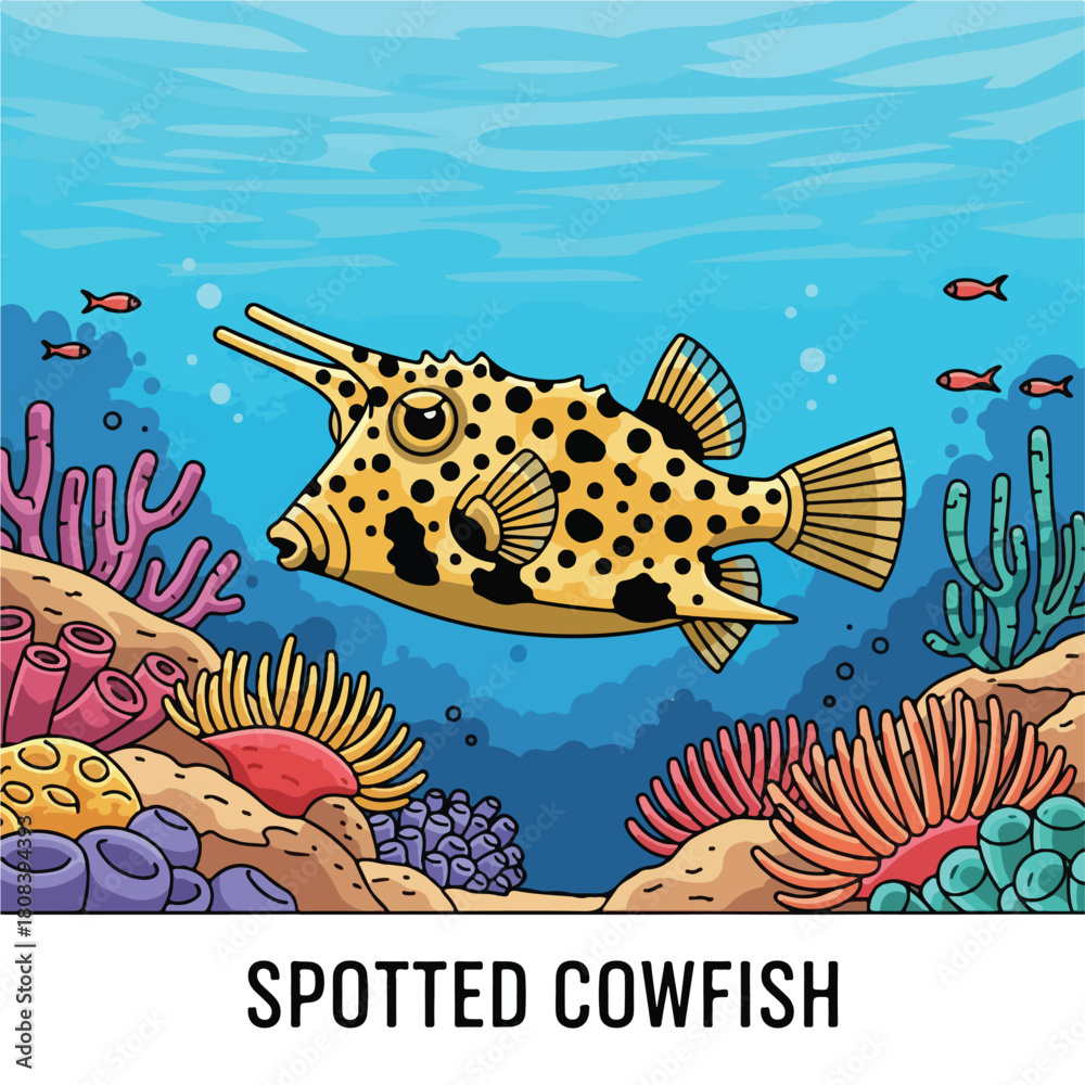 Naklejka premium Cowfish Collection of Wild Animal Vector Illustrations