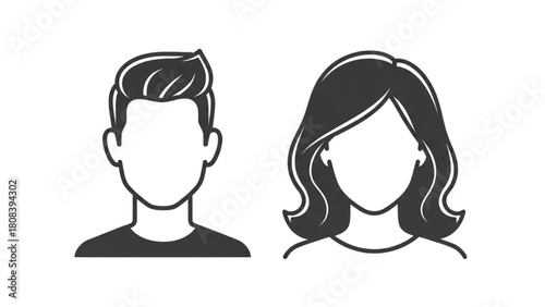 Vector illustration of a man and woman avatar, default user profile icons for social media