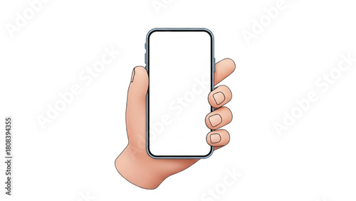 Hand holding a blank smartphone mockup, showcasing app design, mobile technology