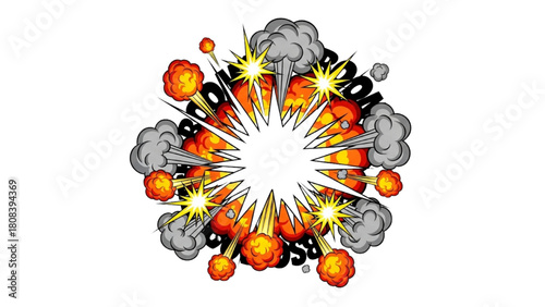 Explosion Effect Vector Graphic in Fiery Colors with Smoke and Sparks