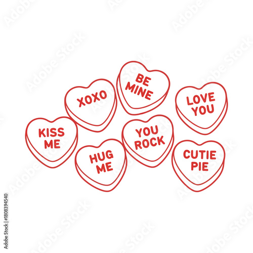 Conversation heart candies with love messages