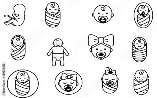 Newborn Baby and Infant Icon Set