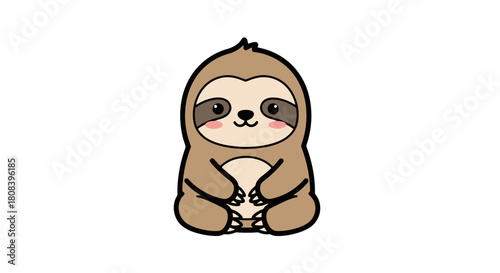 Adorable Cartoon Sloth Illustration with Kawaii Style, Perfect for Children's Designs