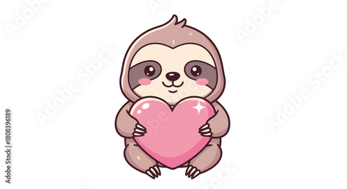 Cute cartoon sloth hugging a pink heart, symbolizing love, affection, and Valentine's Day, perfect for a heartwarming greeting card or a sweet social media post