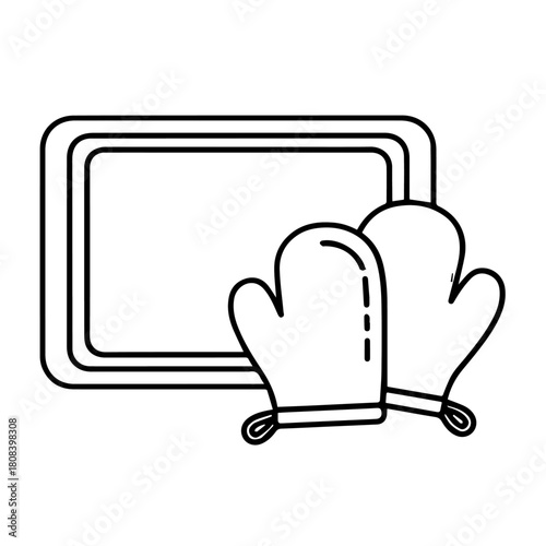 Baking Essentials Oven Mitts & Tray Illustration for Culinary Designs and Recipe Illustrations