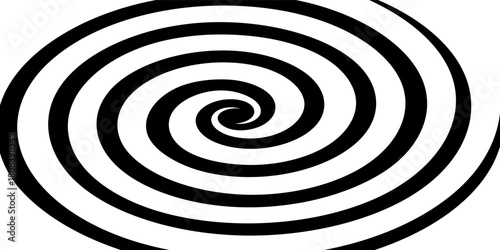 Black and white hypnotic spiral background. Radial optical illusion art. Swirl tunnel wallpaper. Spinning concentric circles. Vector Ilustration