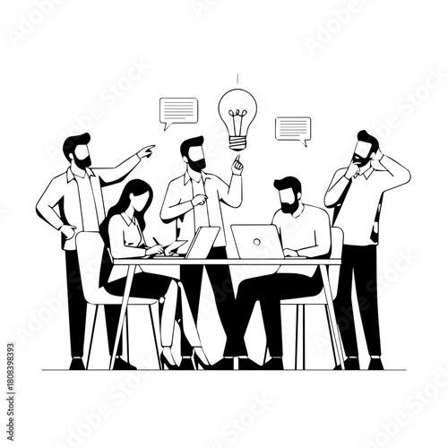 Creative business team engaged in a collaborative brainstorming session, developing a new innovative idea together