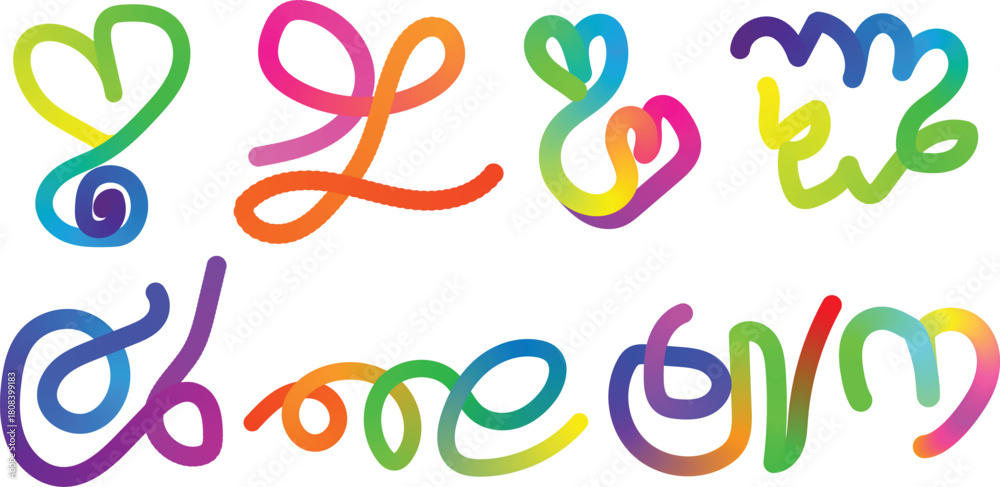 Naklejka premium Rainbow abstract swirling lines and doodle shapes vibrant design Vector