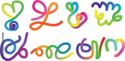 Rainbow abstract swirling lines and doodle shapes vibrant design Vector