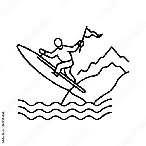 Adventure Kayaker Leaping Over Rapids Minimal And Simple Vector White Background Only