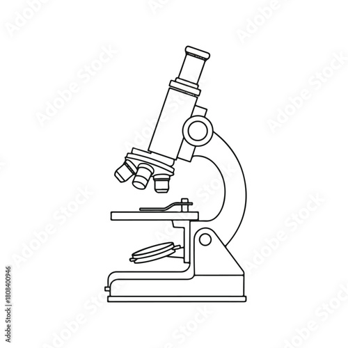 Clean vector outline illustration of an optical microscope, a fundamental scientific instrument for detailed observation, biological research, and educational laboratory use