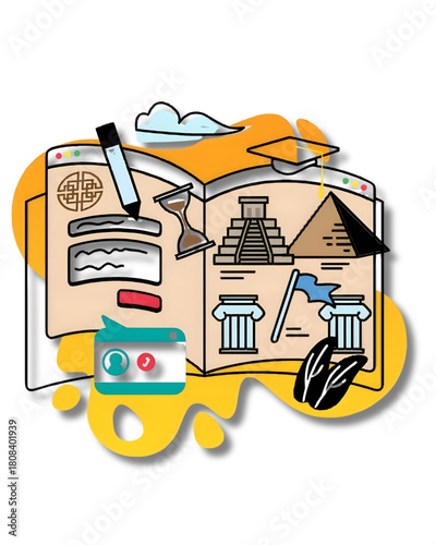 Creative Exploration, Learning, Cultural Heritage, Illustrative Design, Educational Imagery, Vibrant Environment, Conceptual View