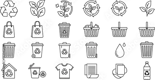 Set of eco friendly icons for sustainable living and recycling