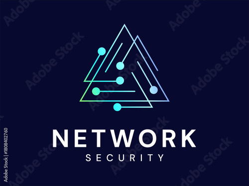 Network security with triangle network connecting movement lines technology Analysis logo vector design concept. Abstract triangle logotype ideas for cyber security, Big data, ui, automations, robotic