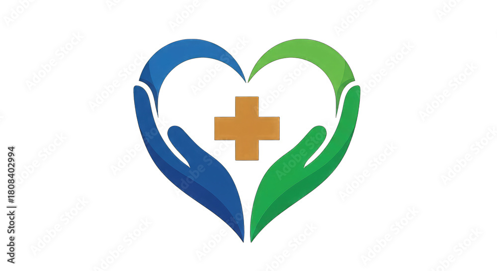 Fototapeta premium Heart shaped hands holding a cross, isolated on transparent background