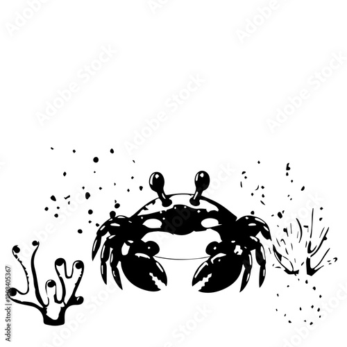black crab underwater scene clip art preview