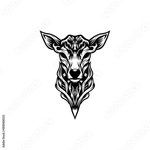 black and white illustration logo of a female deer