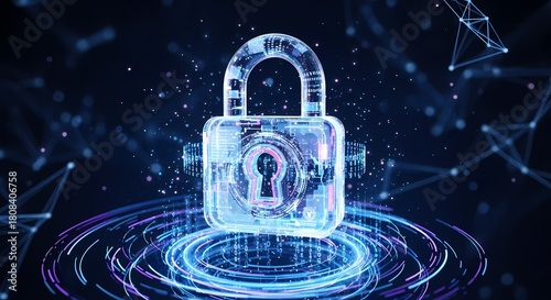 Wallpaper Mural Futuristic Digital Padlock With Cybersecurity Interface and Glowing Data Rings Torontodigital.ca