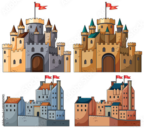 Medieval Castles and Fortified Buildings Vector Set