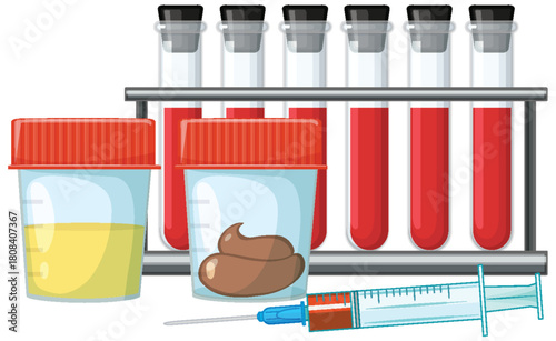 Medical Sample Containers and Blood Test Tubes Illustration