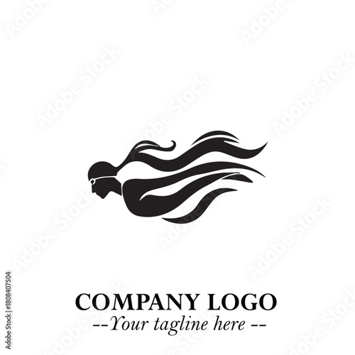 Woman Swimming Logo Symbol in Clean Minimal Vector Illustration on White Background