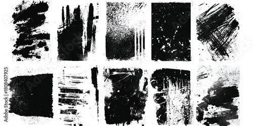 Abstract design with bundle of different ink brush strokes .Paintbrush set template. Grunge brushes collection. Brush stroke paint border in ,Dirty textures of banners, boxes, frames, Painted texture	