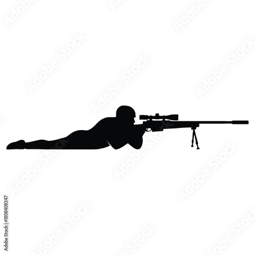Sniper lying down aiming rifle silhouette for military precision concepts