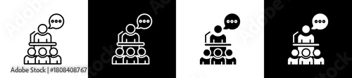 Seminar icon set in line and glyph style on black and white background