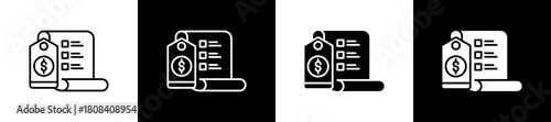Pricing icon set in line and glyph style on black and white background