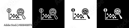Competitor icon set in line and glyph style on black and white background