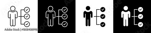Competence icon set in line and glyph style on black and white background
