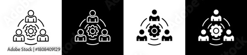Collaboration icon set in line and glyph style on black and white background