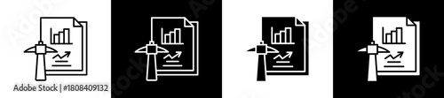 Data Sets icon set in line and glyph style on black and white background