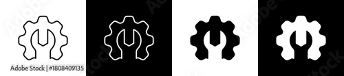 Maintenance icon set in line and glyph style on black and white background