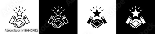 Win-Win icon set in line and glyph style on black and white background